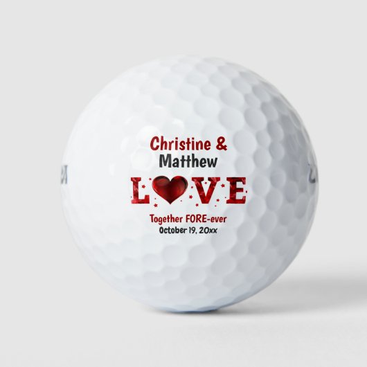 Balles De Golf Love Wedding Favor Red Heart Stars (Devant)