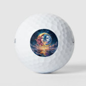 Balles De Golf Lune de l'Équilibre Éternel – Âmes de Feu & d'Eau. (Devant)