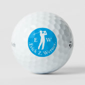 Balles De Golf Man Playing Golf Azure Blue Monogram  (Recto)
