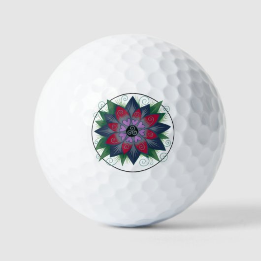 Balles De Golf Mandala de cœurs floraux (Recto)