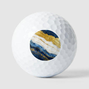 Balles De Golf Marbre bleu marine de luxe et feuille d'or