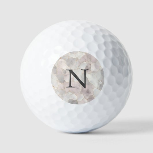 Balles De Golf Marbre d'or blanc gris rose monogramme (Recto)