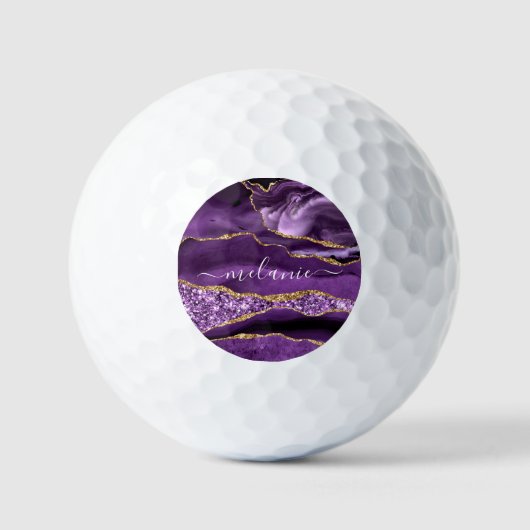 Balles De Golf Marbre Parties scintillant or violet Nom personnal (Recto)