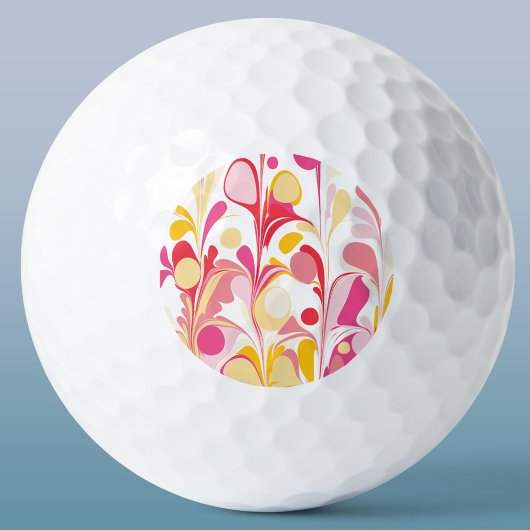 Balles De Golf Marbre rétro Abstrait Motif rose rouge jaune