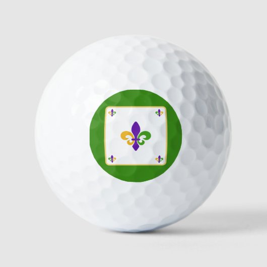 Balles De Golf Mardi Gras NOM Vert Or Violet Fleur de Lis (Recto)