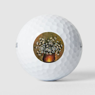 Balles De Golf Marguerites Dans Un Vase De Couleur Cuivre