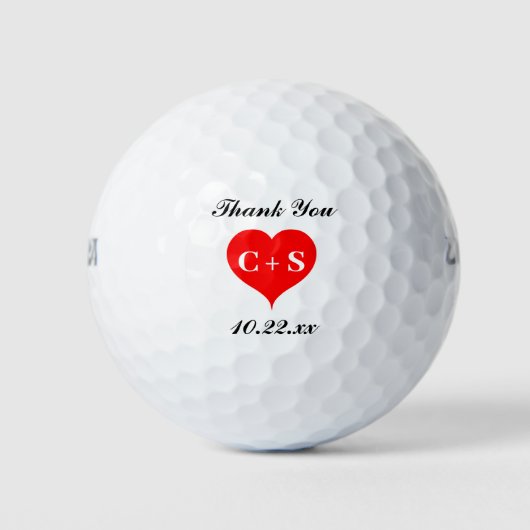 Balles De Golf Mariage Favor Initiales coeur Monogramme Merci (Devant)