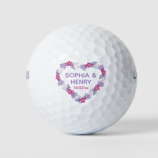 Balles De Golf Mariage Favor Rustique Floral Heart Golf Balls (Devant)