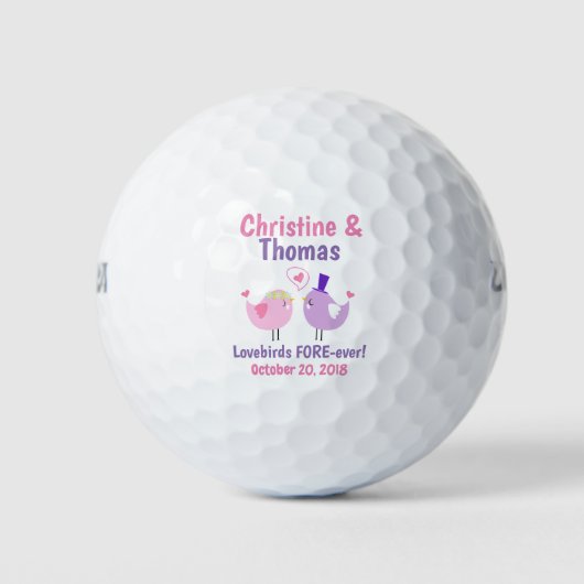 Balles De Golf Mariage Lovebirds rose pourpre Faveur (Devant)