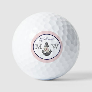 Balles De Golf Mariage nautique Floral Ancre Rose Marine Bienvenu