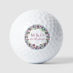 Balles De Golf Marine Bleu Burgundy Vin Aquarelle Floral Mariage
