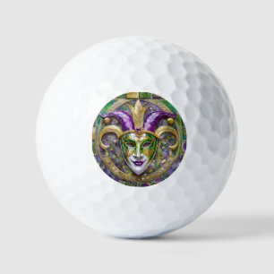 Balles De Golf Masque Mardi Gras Jester Vert Or
