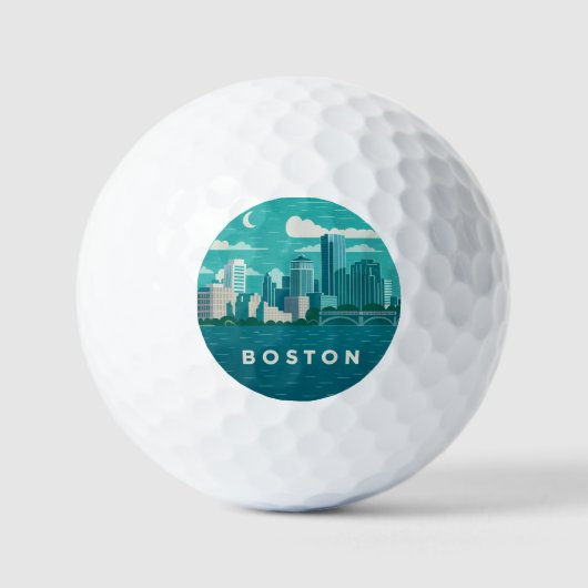 Balles De Golf Massachusetts Night Cityscape | Boston City (Recto)