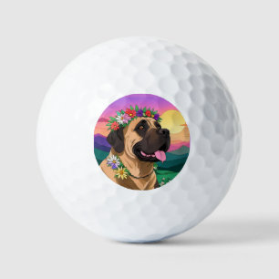 Balles De Golf Mastiff Dogue de Bordeaux avec couronne de fleurs 