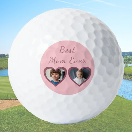 Balles De Golf Meilleure maman Coeurs roses 2 Enfants Photo perso