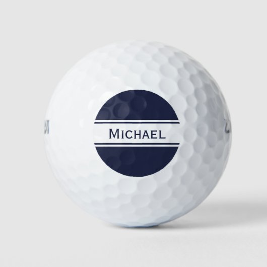 Balles De Golf Midnight Blue White Strips Nom Monogramme (Devant)