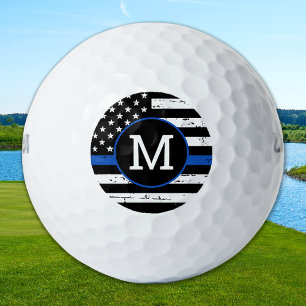 Balles De Golf Mince Ligne Bleue Agent de police Monogramme perso