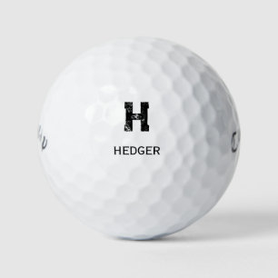 BALLES DE GOLF MINIMALISTE NOIR MONOGRAMME À UNE LETTRE NOM BLANC