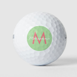 Balles De Golf Mint & Coral rose Nom et Monogramme moderne