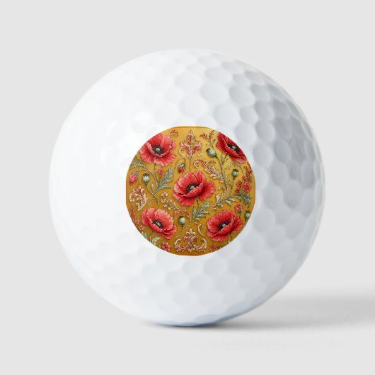 Balles De Golf Modèle fleur de pavot doré (Recto)
