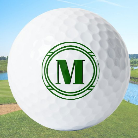 Balles De Golf Modern Elegant Green and White Custom Monogram