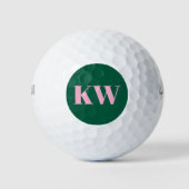Balles De Golf Modern Pink Green Monogram Initials Personalized (Devant)
