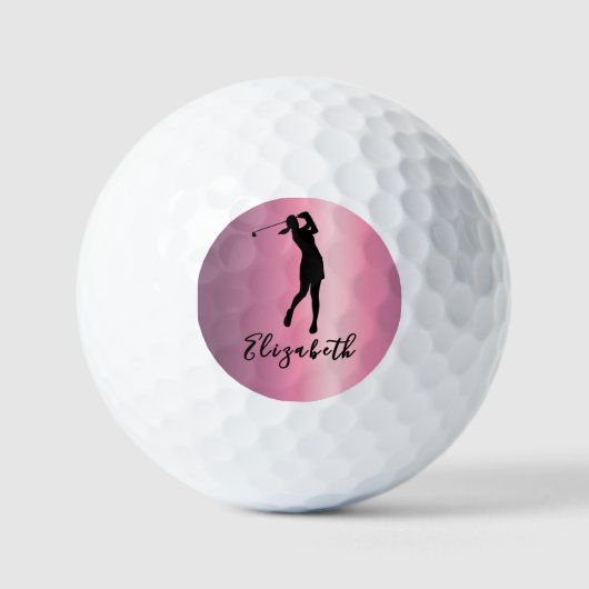 Balles De Golf Modern Pink Metallic Look Lady Golfer Custom Name (Recto)