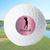Balles De Golf Modern Pink Metallic Look Lady Golfer Custom Name