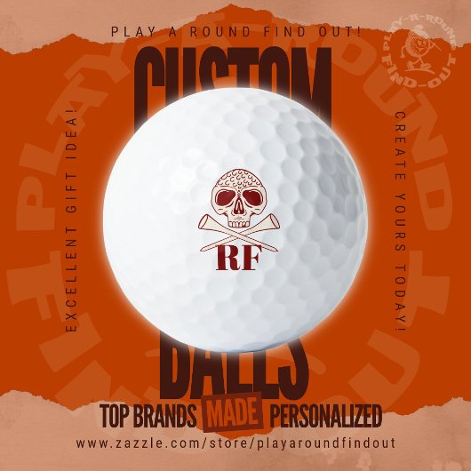 Balles De Golf Modern Skull and Cross Tees Monogrammed Initials