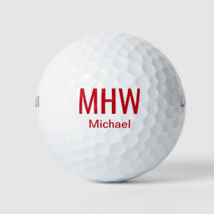 Balles De Golf Moderne Monogramme Rouge