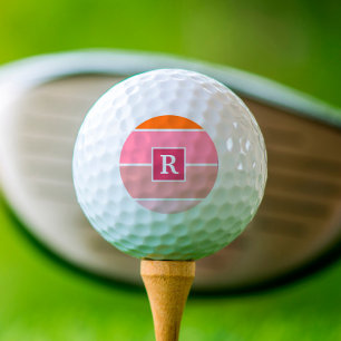 Balles De Golf Moderne rose orange rayures personnalisées Monogra