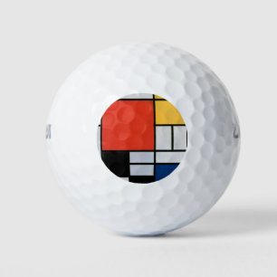 Balles De Golf Mondrial Composition Rouge Jaune Bleu Noir