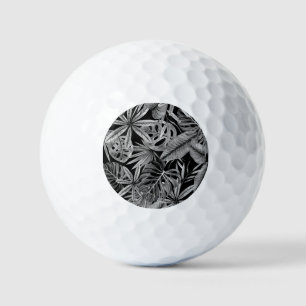 Balles De Golf Monochrome Tropical, Aquarelle Texture Feuille.