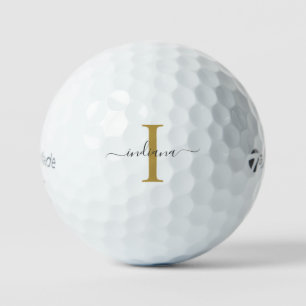 Balles De Golf Monogram Gold Grey Nom du script Modern