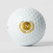 Balles De Golf Monogram Initial Crest Gold Laurel Wreath Emblem (Recto)