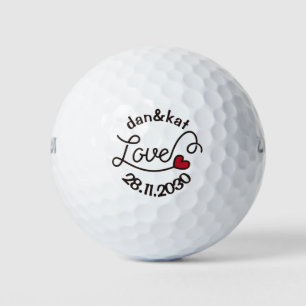 Balles De Golf Monogram Love Modern Typography Art Red Heart