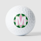Balles De Golf Monogram Whimsical Pink Green Water Lily (Recto)