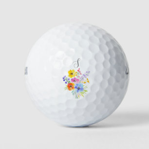 Balles De Golf Monogramme aquarelle floral vibrant