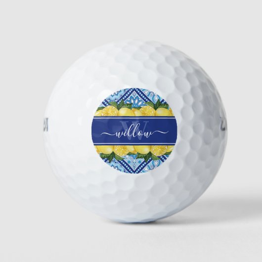 Balles De Golf Monogramme arrière en carreaux bleu citron (Devant)