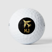 Balles De Golf Monogramme, avion - Noir et or (Devant)