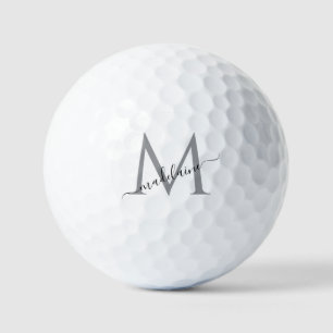 Balles De Golf Monogramme blanc argent moderne élégant