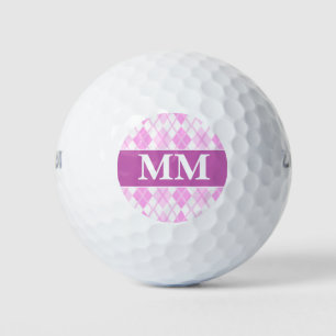 Balles De Golf Monogramme blanc et pourpre initial