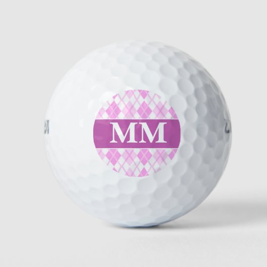 Balles De Golf Monogramme blanc et pourpre initial (Devant)