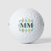 Balles De Golf Monogramme bleu et vert initial (Devant)