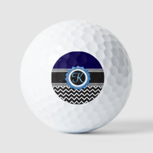Balles De Golf Monogramme bleu noir Chevron
