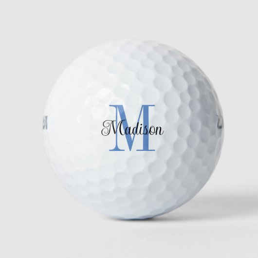Balles De Golf Monogramme bleu personnalisé Nom noir initial (Devant)