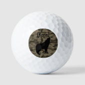 Balles De Golf Monogramme Brown Camo Black Wolf Silhouette | (Recto)