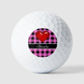 Balles De Golf Monogramme Buffalo Plaid Noir rose rouge coeur (Recto)
