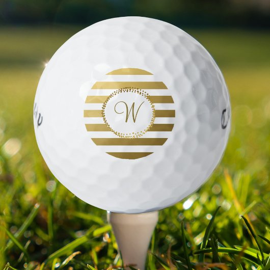 Balles De Golf Monogramme Chic Golf Balls Girly Gold Stripes