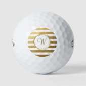 Balles De Golf Monogramme Chic Golf Balls Girly Gold Stripes (Devant)
